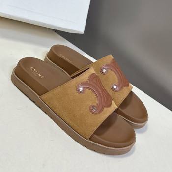 Celine Triomphe Suede Slides Sandals Brown 2025 CL060401 (MD-250604004)