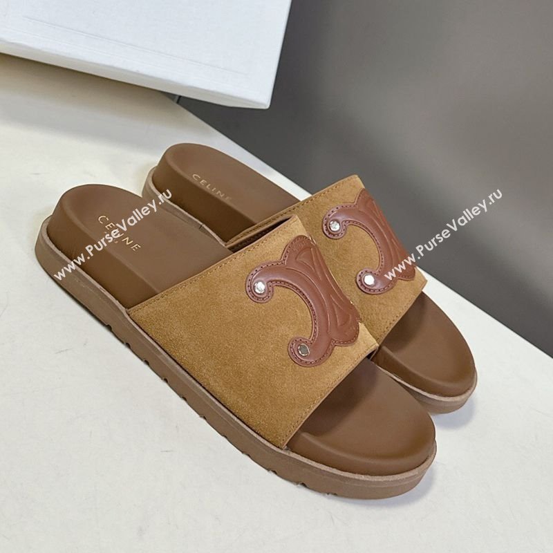 Celine Triomphe Suede Slides Sandals Brown 2025 CL060401 (MD-250604004)