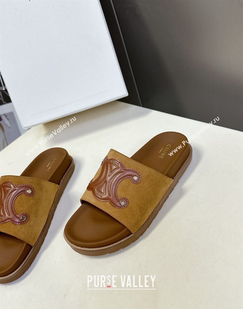 Celine Triomphe Suede Slides Sandals Brown 2025 CL060401 (MD-250604004)