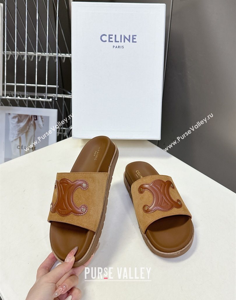 Celine Triomphe Suede Slides Sandals Brown 2025 CL060401 (MD-250604004)