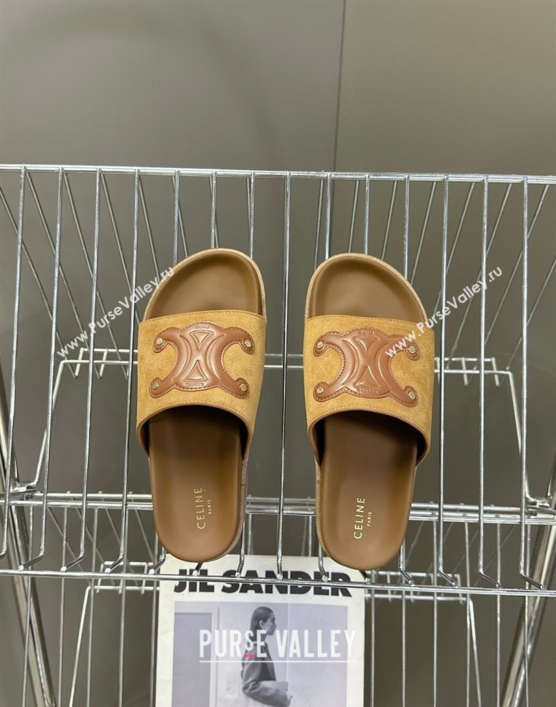 Celine Triomphe Suede Slides Sandals Brown 2025 CL060401 (MD-250604004)