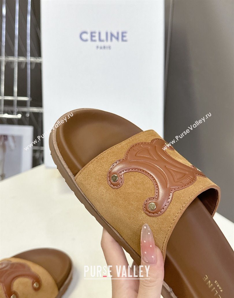 Celine Triomphe Suede Slides Sandals Brown 2025 CL060401 (MD-250604004)