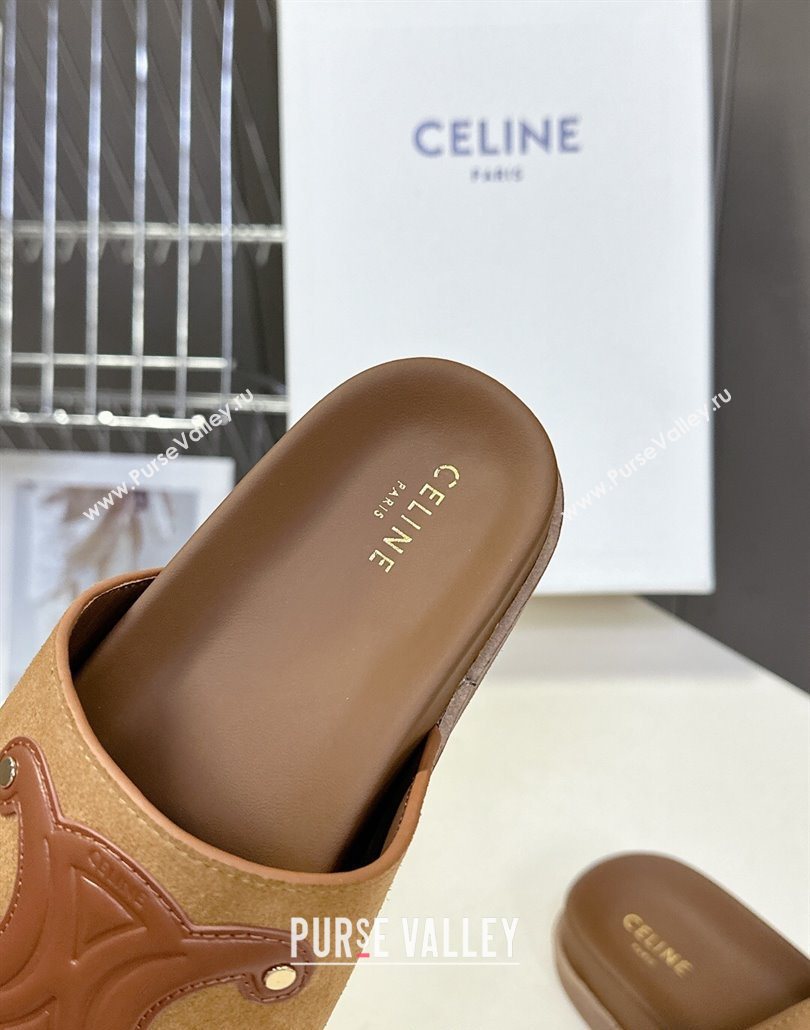 Celine Triomphe Suede Slides Sandals Brown 2025 CL060401 (MD-250604004)