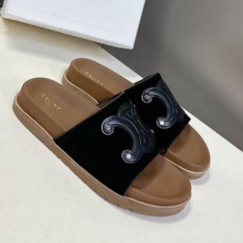 Celine Triomphe Suede Slides Sandals Black 2025 CL060401 (MD-250604005)
