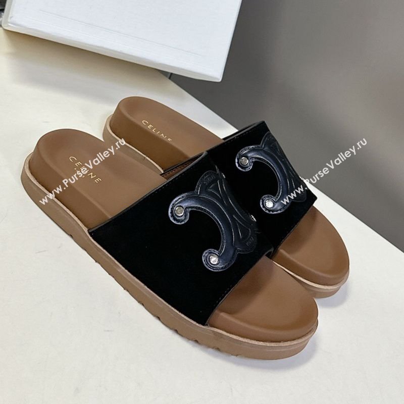 Celine Triomphe Suede Slides Sandals Black 2025 CL060401 (MD-250604005)