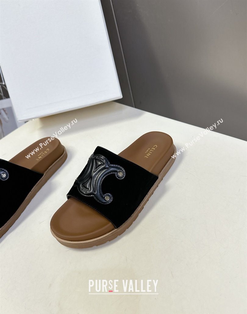 Celine Triomphe Suede Slides Sandals Black 2025 CL060401 (MD-250604005)