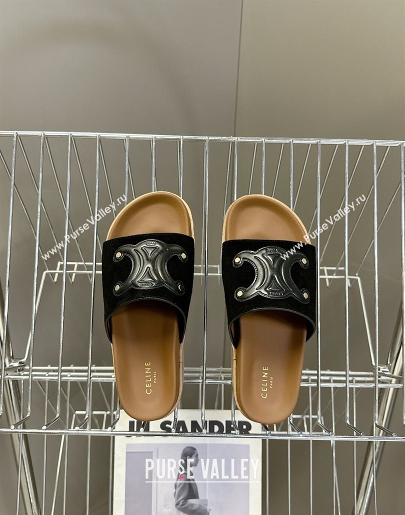 Celine Triomphe Suede Slides Sandals Black 2025 CL060401 (MD-250604005)