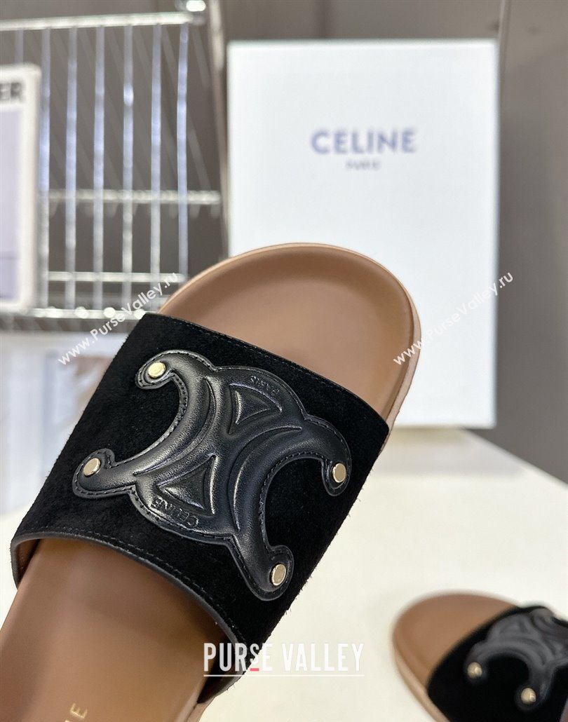 Celine Triomphe Suede Slides Sandals Black 2025 CL060401 (MD-250604005)