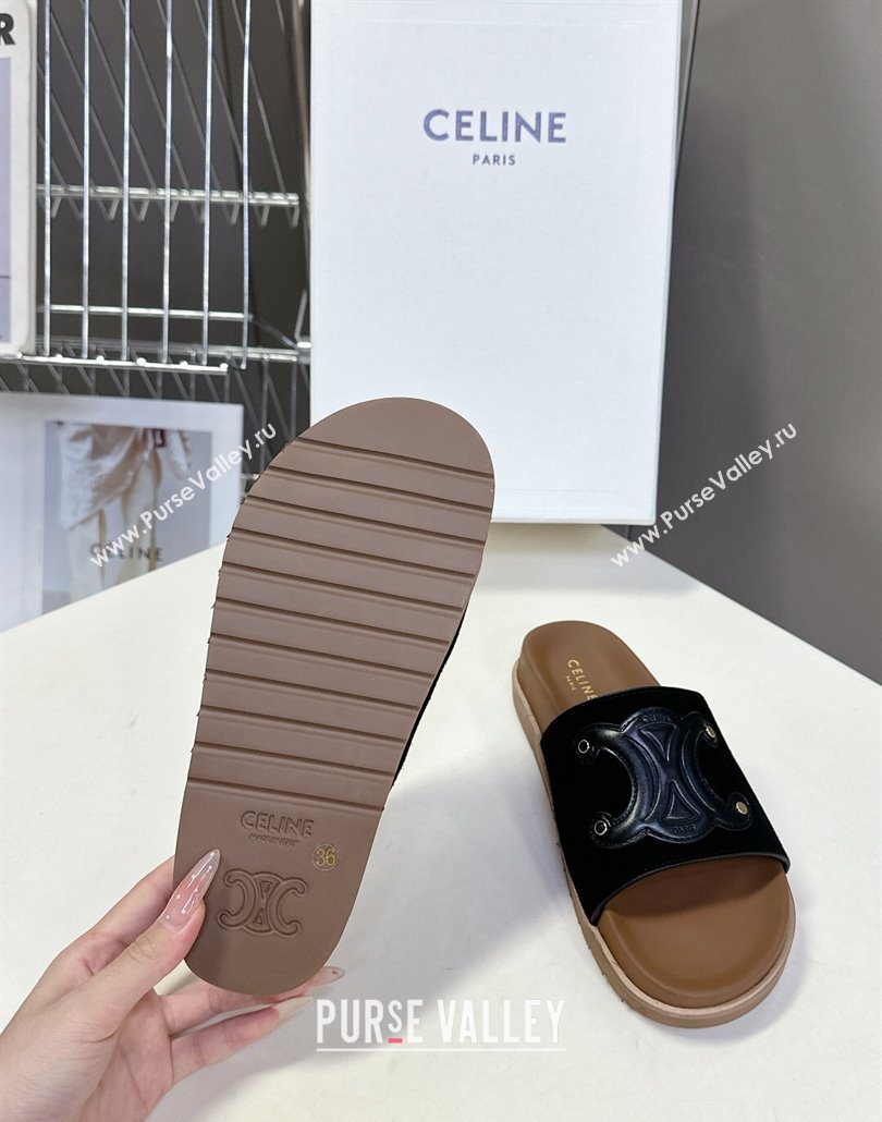 Celine Triomphe Suede Slides Sandals Black 2025 CL060401 (MD-250604005)
