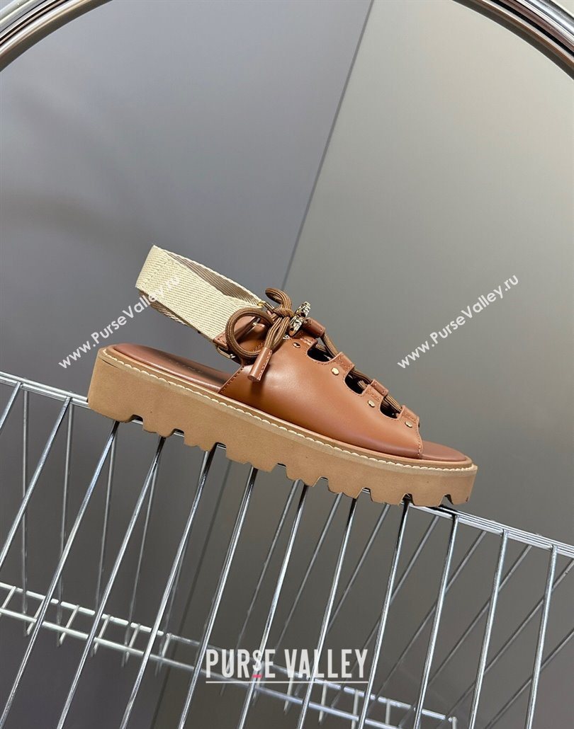 Celine Billie Chunky Sandals in Calfskin and Textile Brown 2025 (HQG-250604001)