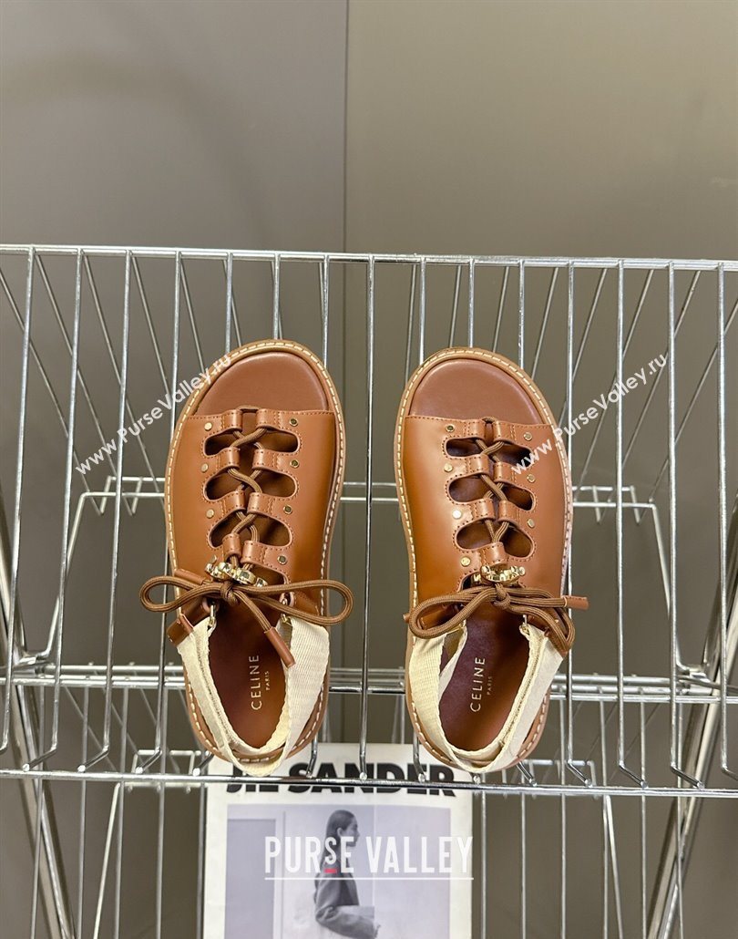 Celine Billie Chunky Sandals in Calfskin and Textile Brown 2025 (HQG-250604001)