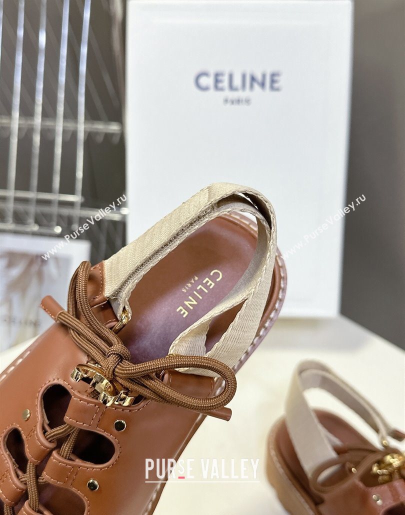 Celine Billie Chunky Sandals in Calfskin and Textile Brown 2025 (HQG-250604001)