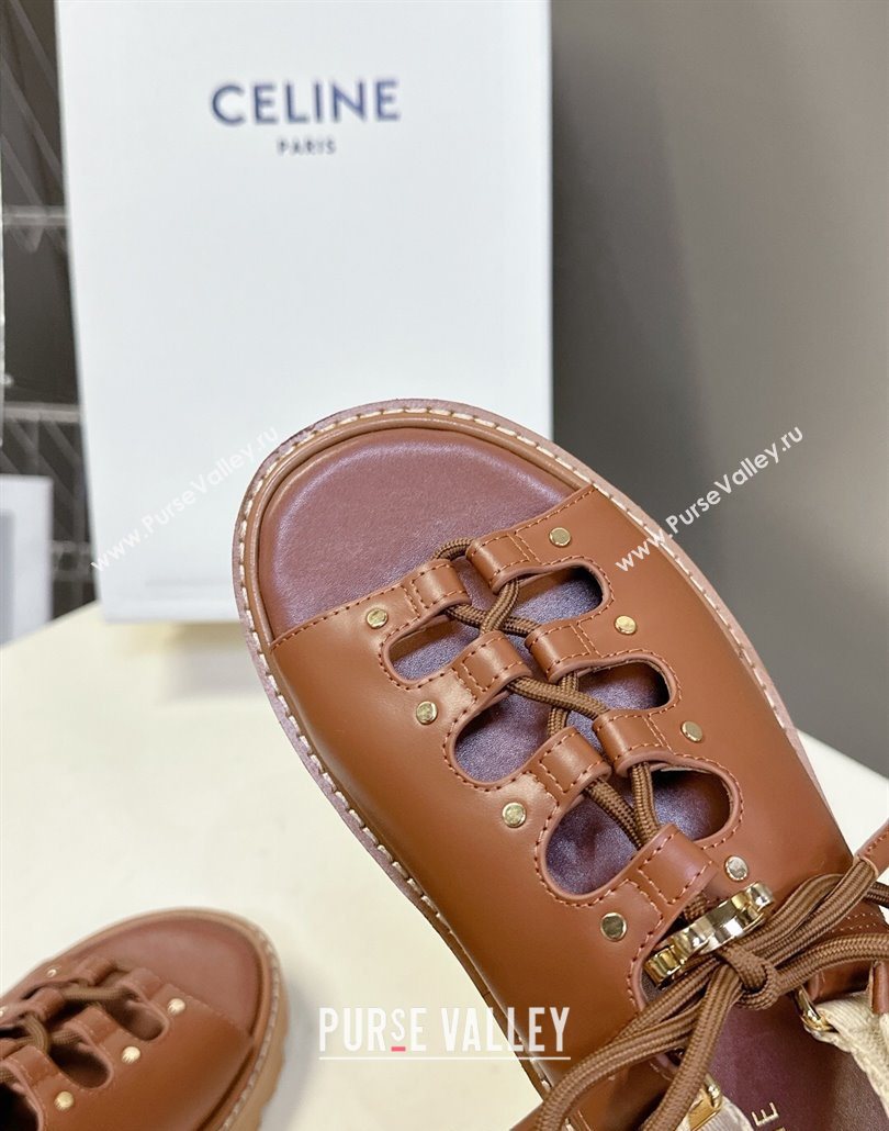 Celine Billie Chunky Sandals in Calfskin and Textile Brown 2025 (HQG-250604001)