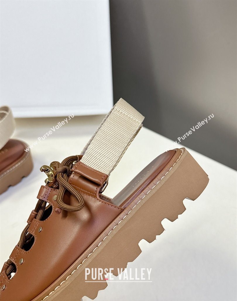 Celine Billie Chunky Sandals in Calfskin and Textile Brown 2025 (HQG-250604001)