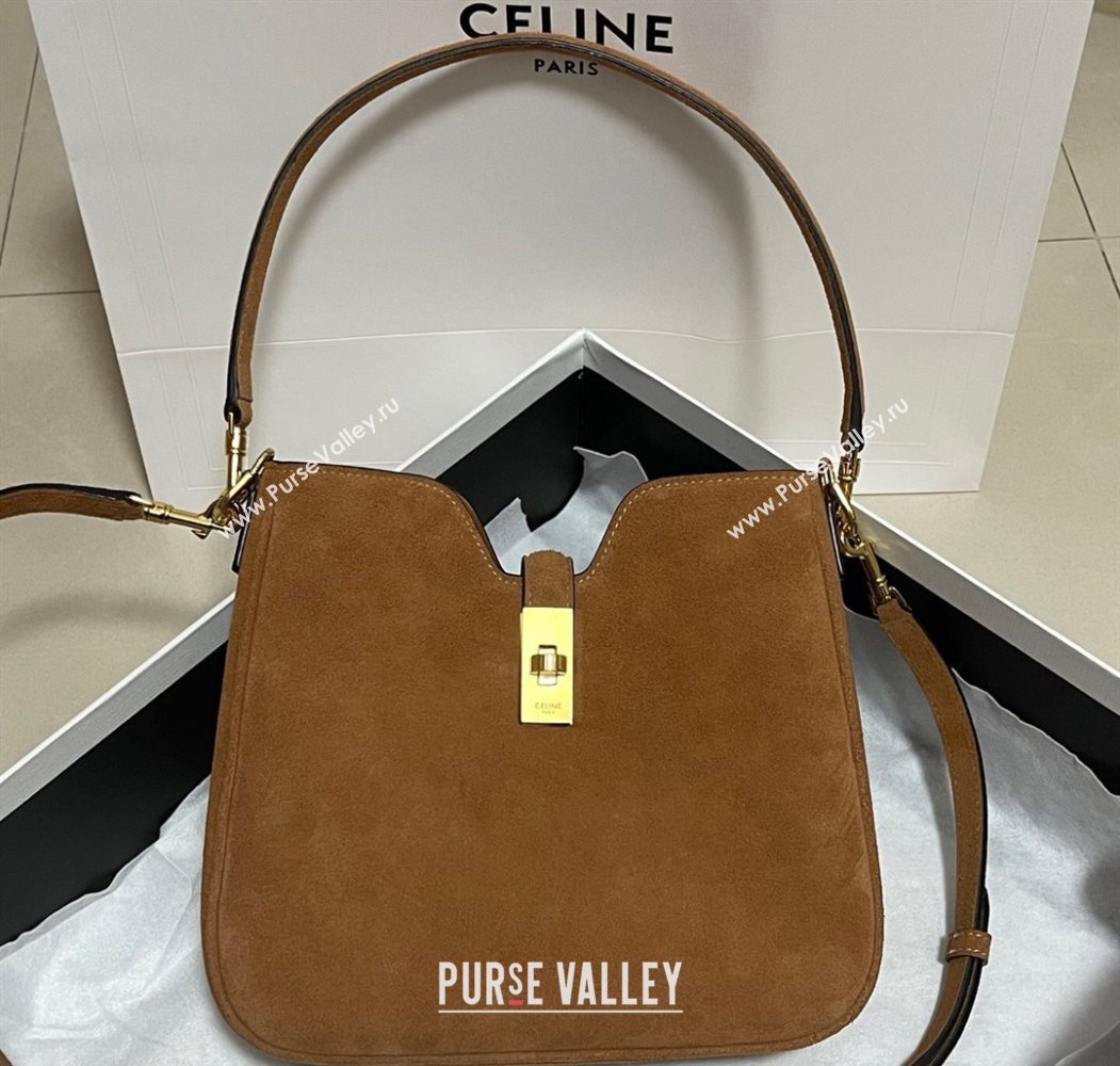 Celine Small Camille16 Soft Bag in Suede Brown 2025 120693 (BL-250807056)