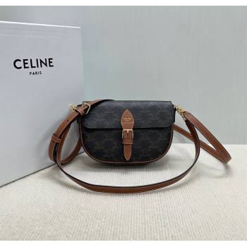 Celine Folco Shoulder Bag in Triomphe Canvas and Calfskin Brown 2025 122652 (BL-250807045)