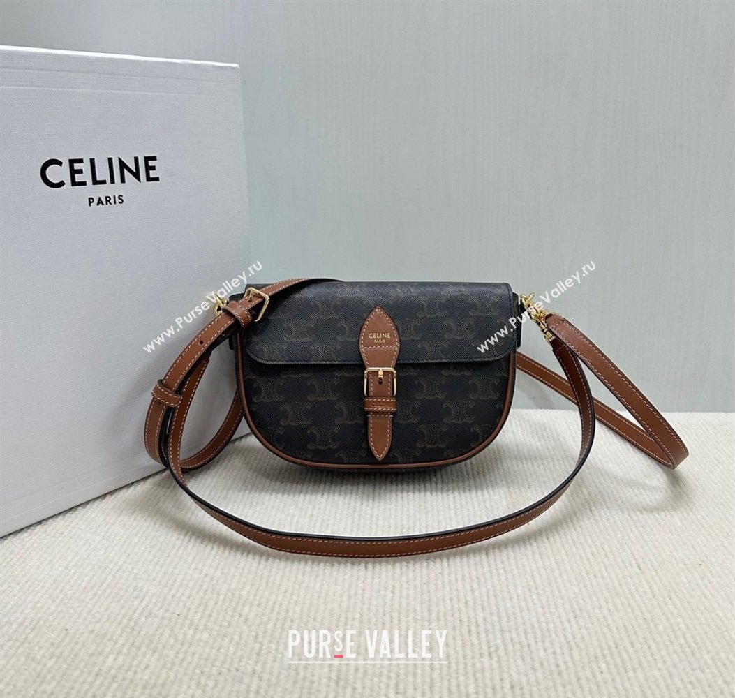 Celine Folco Shoulder Bag in Triomphe Canvas and Calfskin Brown 2025 122652 (BL-250807045)