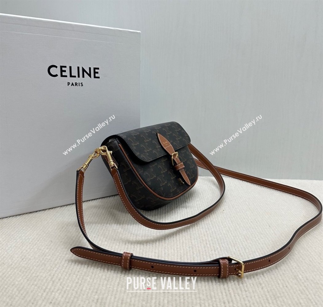 Celine Folco Shoulder Bag in Triomphe Canvas and Calfskin Brown 2025 122652 (BL-250807045)