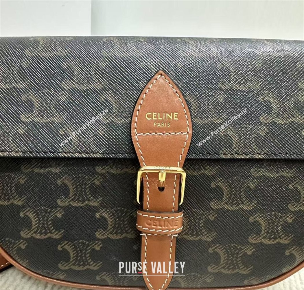 Celine Folco Shoulder Bag in Triomphe Canvas and Calfskin Brown 2025 122652 (BL-250807045)