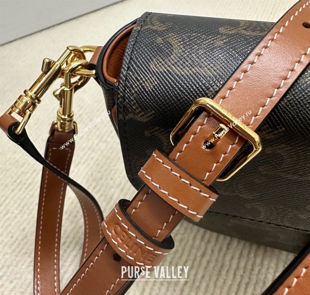 Celine Folco Shoulder Bag in Triomphe Canvas and Calfskin Brown 2025 122652 (BL-250807045)