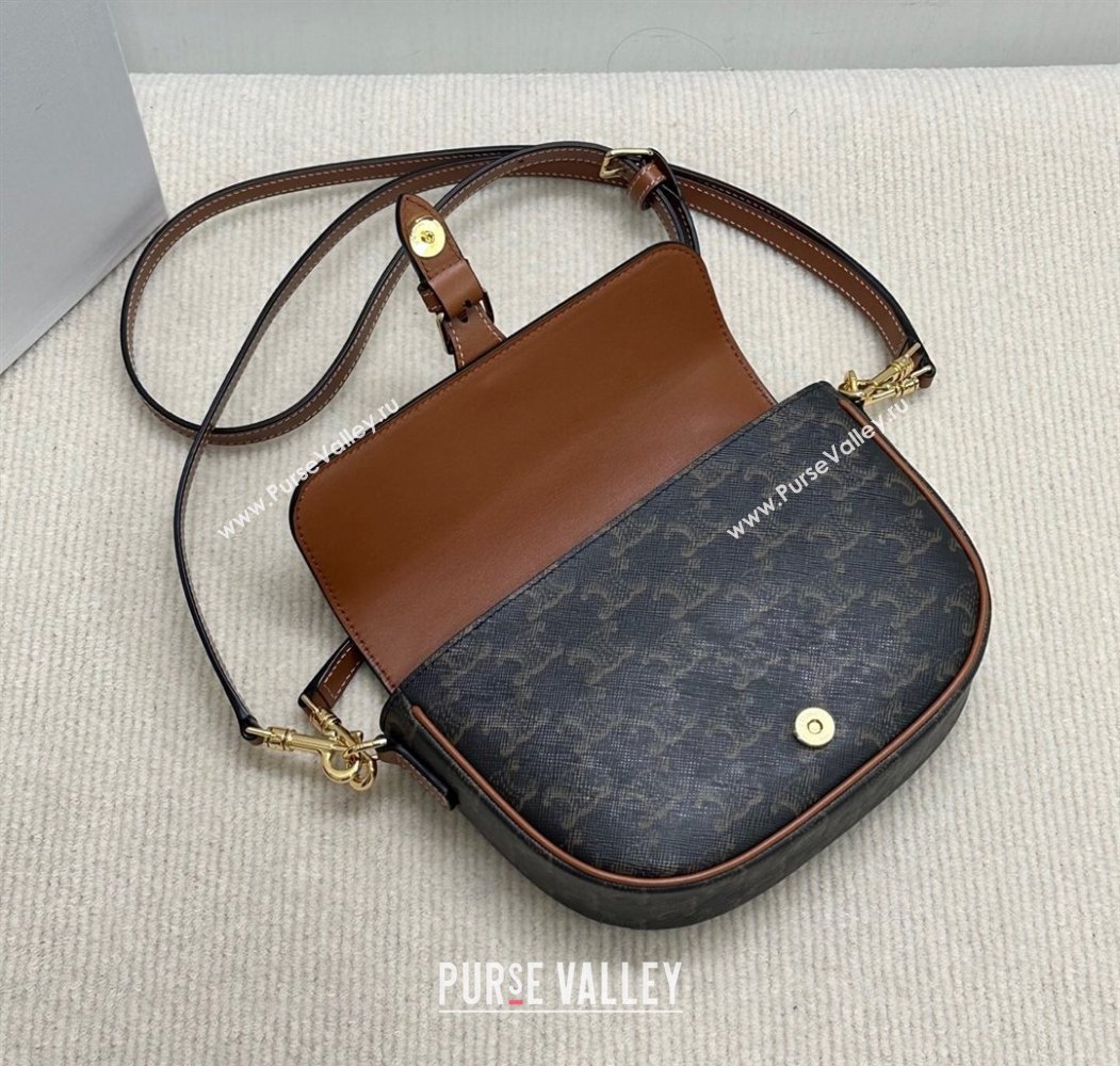 Celine Folco Shoulder Bag in Triomphe Canvas and Calfskin Brown 2025 122652 (BL-250807045)