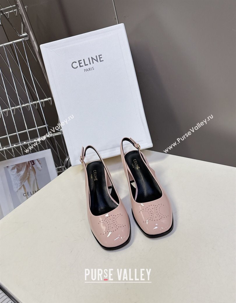 Celine Lily Perforated Triomphe Slingback Pumps 6cm in Patent Calfskin Blush Pink 2025 CE082614 (MD-250826117)