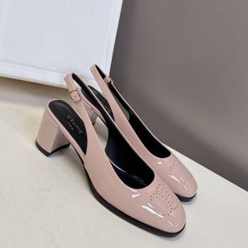 Celine Lily Perforated Triomphe Slingback Pumps 6cm in Patent Calfskin Blush Pink 2025 CE082614 (MD-250826117)
