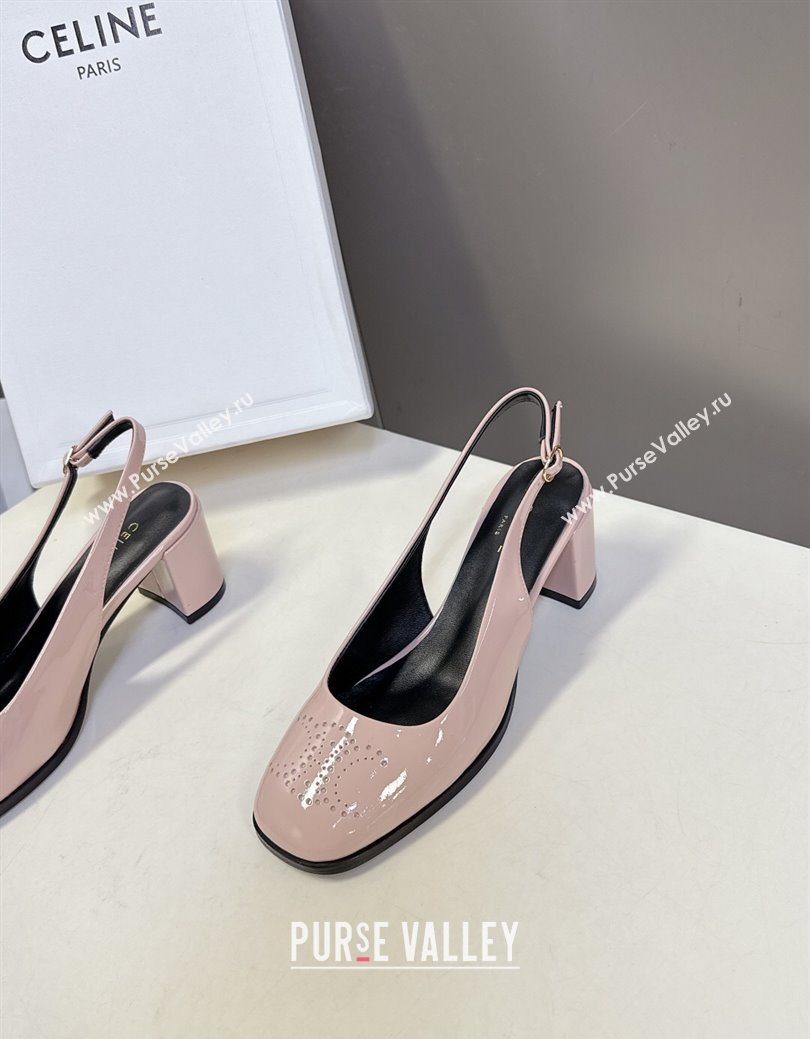 Celine Lily Perforated Triomphe Slingback Pumps 6cm in Patent Calfskin Blush Pink 2025 CE082614 (MD-250826117)