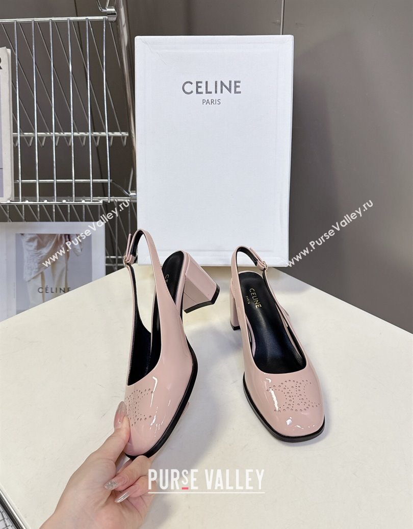 Celine Lily Perforated Triomphe Slingback Pumps 6cm in Patent Calfskin Blush Pink 2025 CE082614 (MD-250826117)