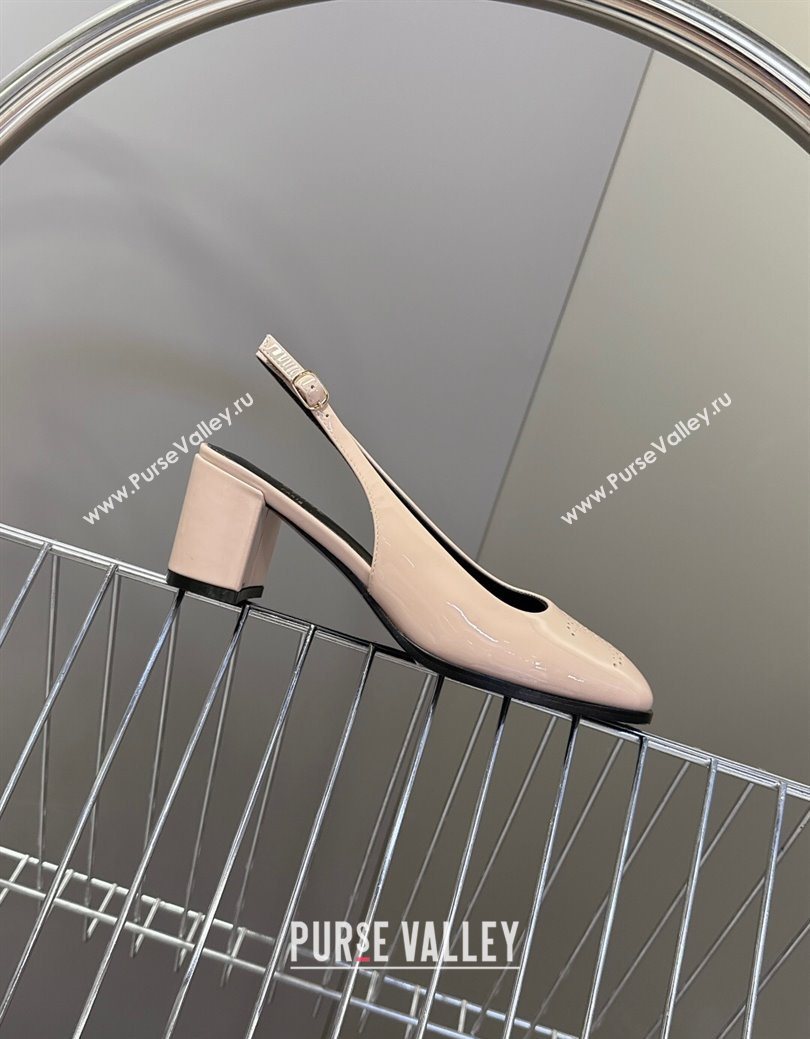 Celine Lily Perforated Triomphe Slingback Pumps 6cm in Patent Calfskin Blush Pink 2025 CE082614 (MD-250826117)