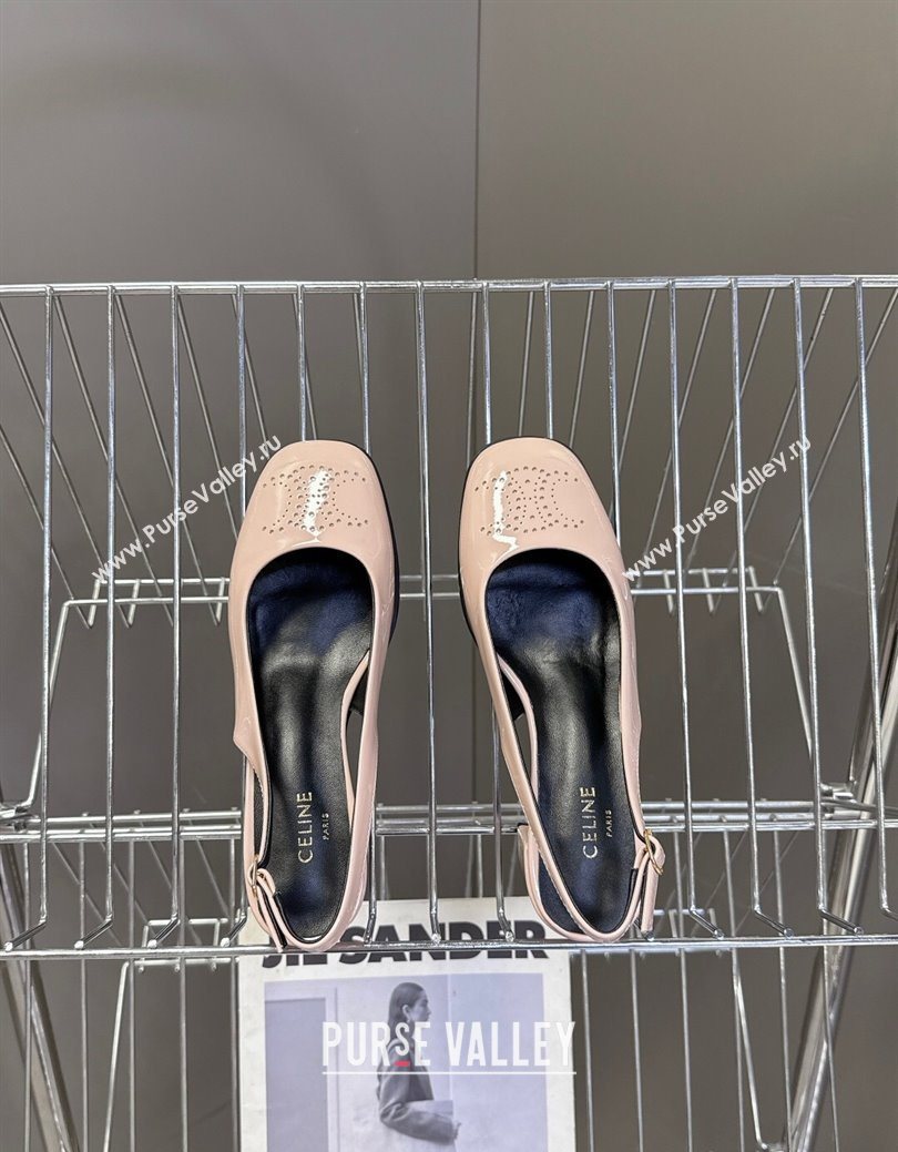 Celine Lily Perforated Triomphe Slingback Pumps 6cm in Patent Calfskin Blush Pink 2025 CE082614 (MD-250826117)