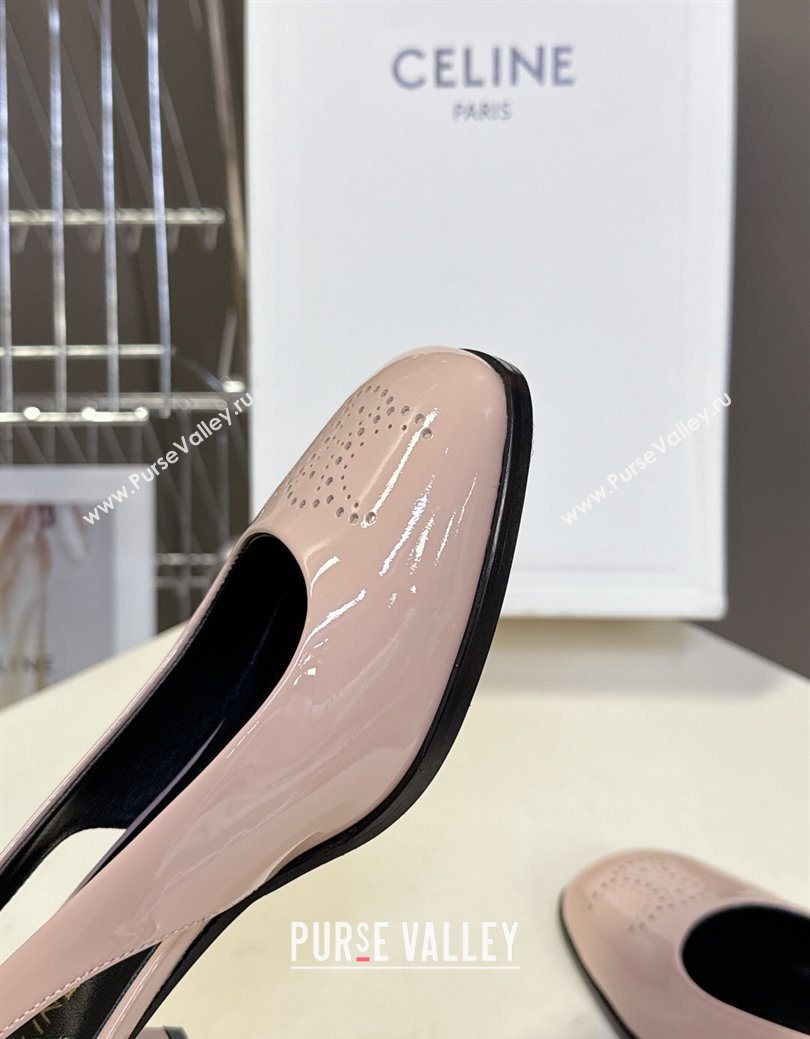 Celine Lily Perforated Triomphe Slingback Pumps 6cm in Patent Calfskin Blush Pink 2025 CE082614 (MD-250826117)