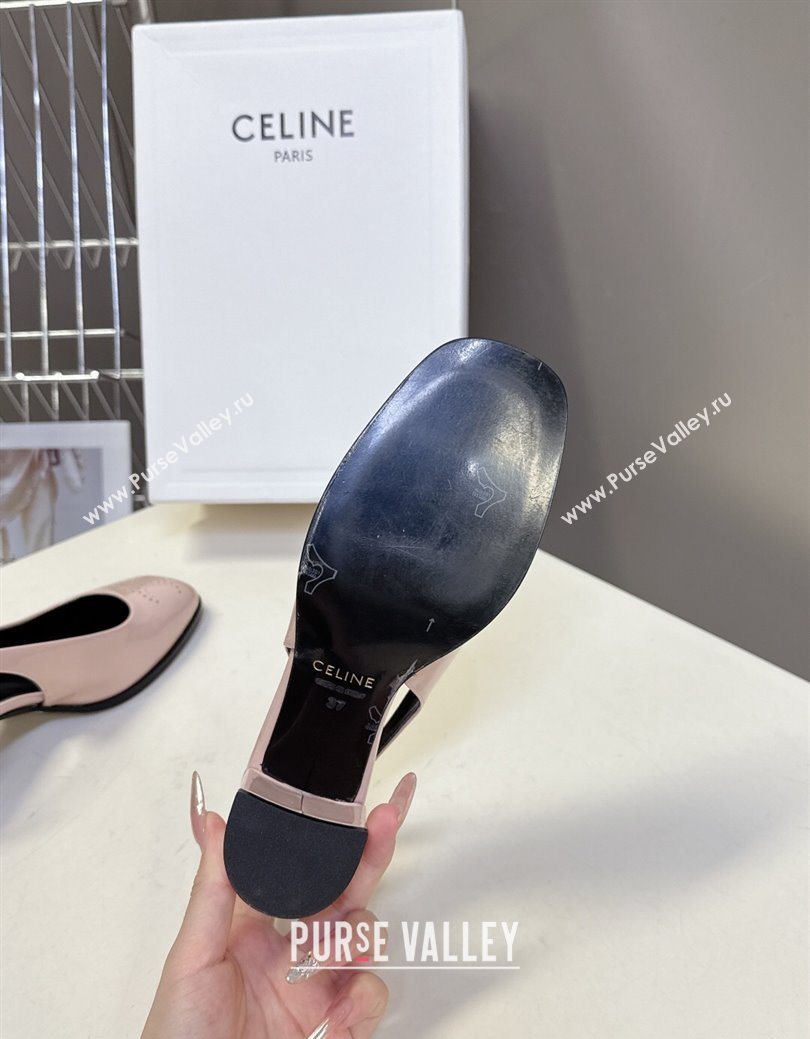 Celine Lily Perforated Triomphe Slingback Pumps 6cm in Patent Calfskin Blush Pink 2025 CE082614 (MD-250826117)