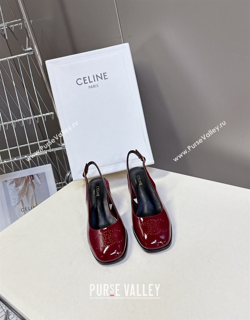 Celine Lily Perforated Triomphe Slingback Pumps 6cm in Patent Calfskin Red 2025 CE082614 (MD-250826118)