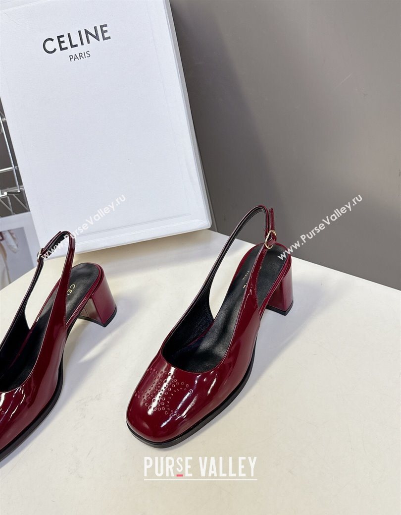Celine Lily Perforated Triomphe Slingback Pumps 6cm in Patent Calfskin Red 2025 CE082614 (MD-250826118)