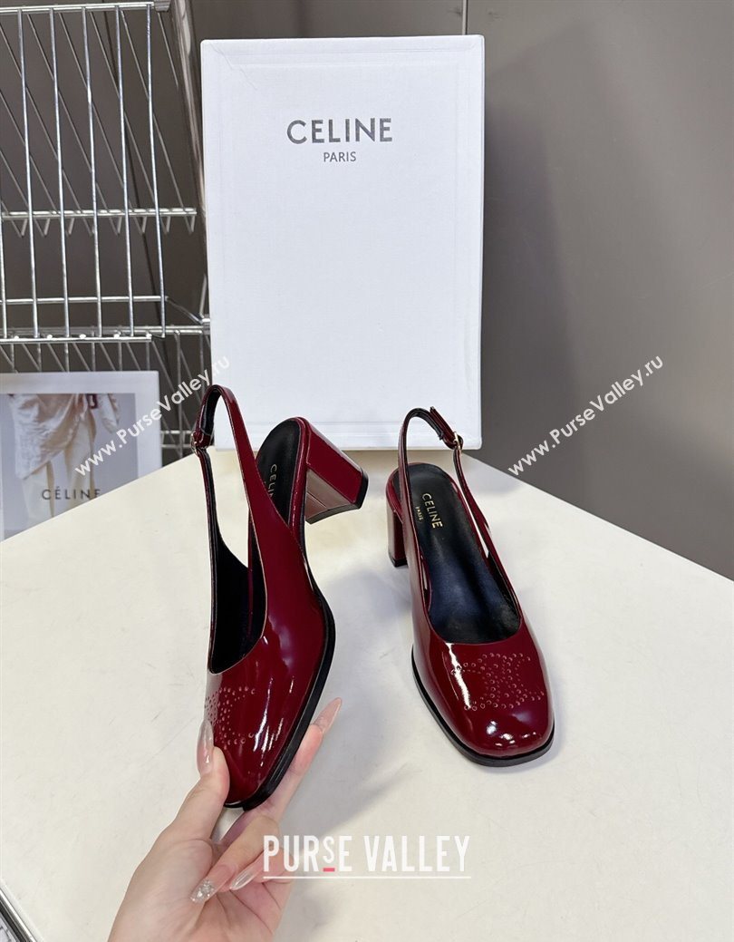 Celine Lily Perforated Triomphe Slingback Pumps 6cm in Patent Calfskin Red 2025 CE082614 (MD-250826118)