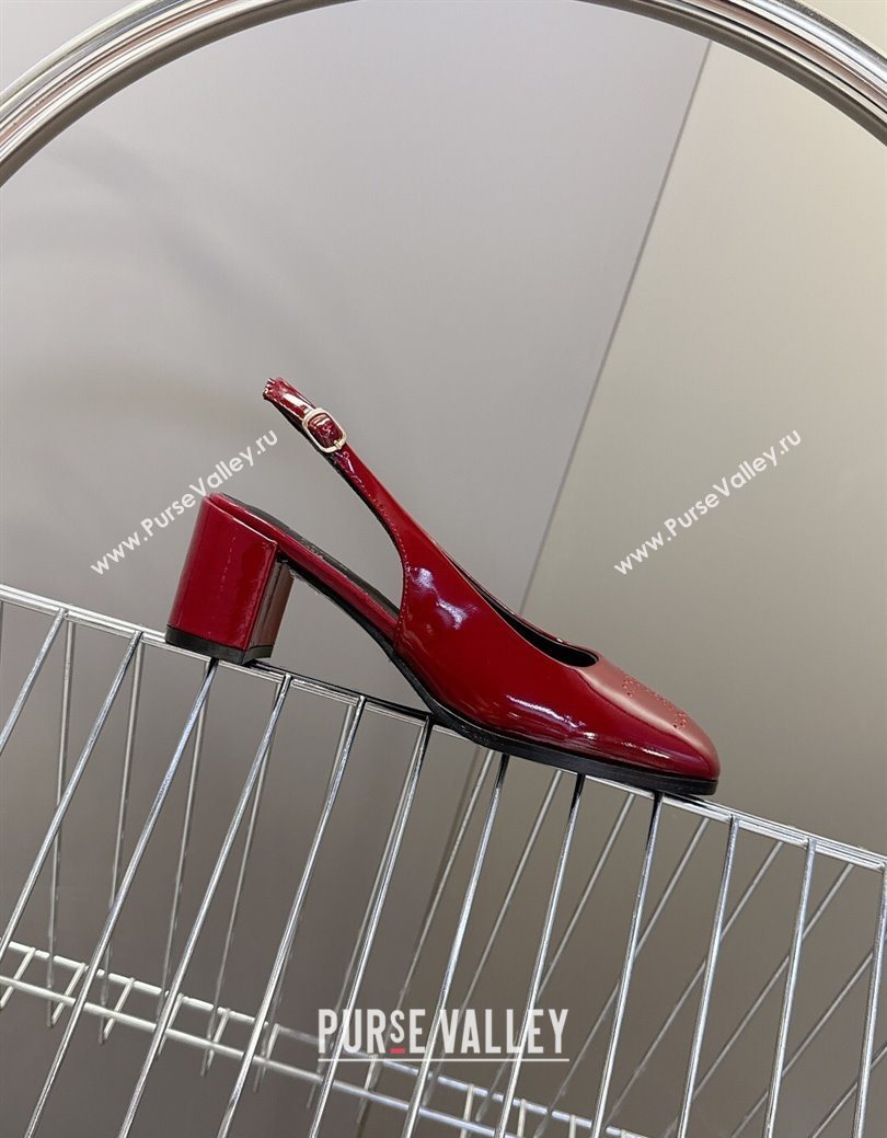 Celine Lily Perforated Triomphe Slingback Pumps 6cm in Patent Calfskin Red 2025 CE082614 (MD-250826118)