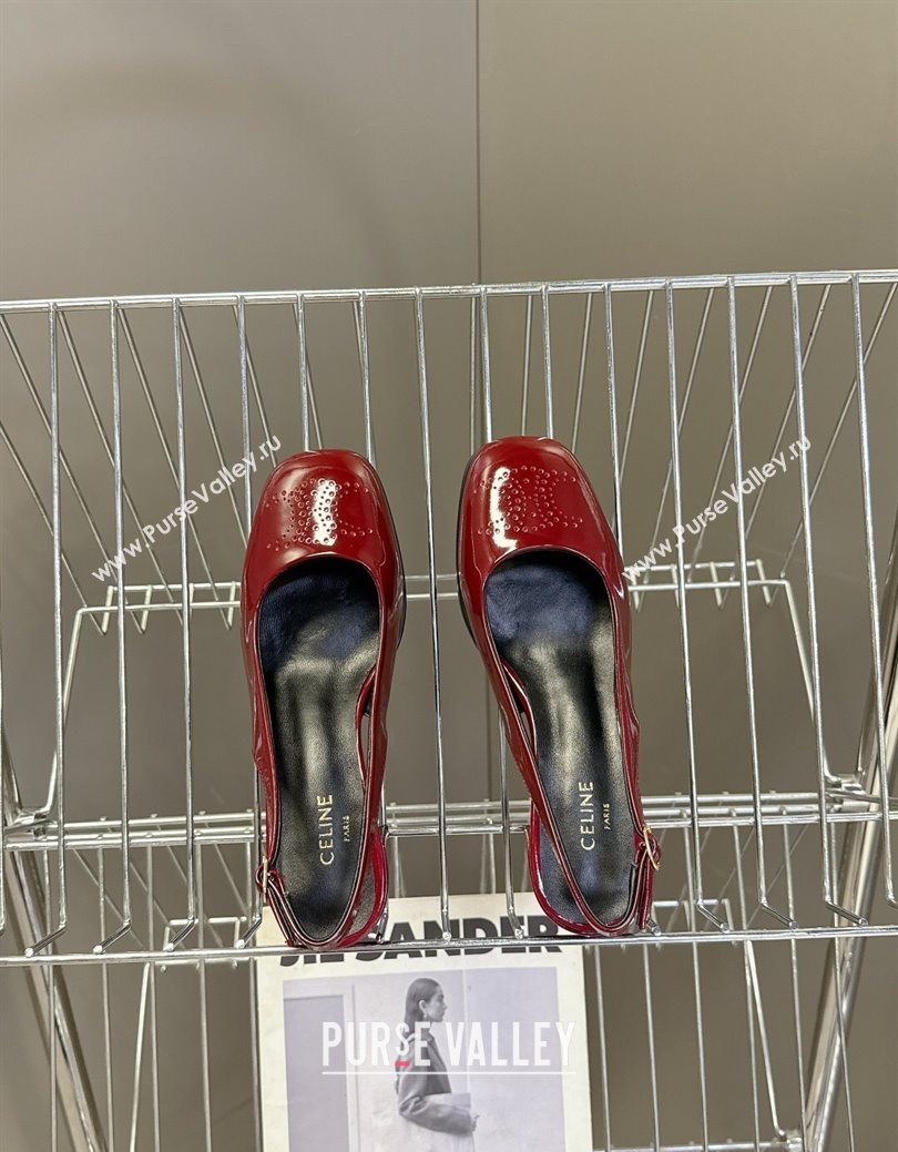 Celine Lily Perforated Triomphe Slingback Pumps 6cm in Patent Calfskin Red 2025 CE082614 (MD-250826118)
