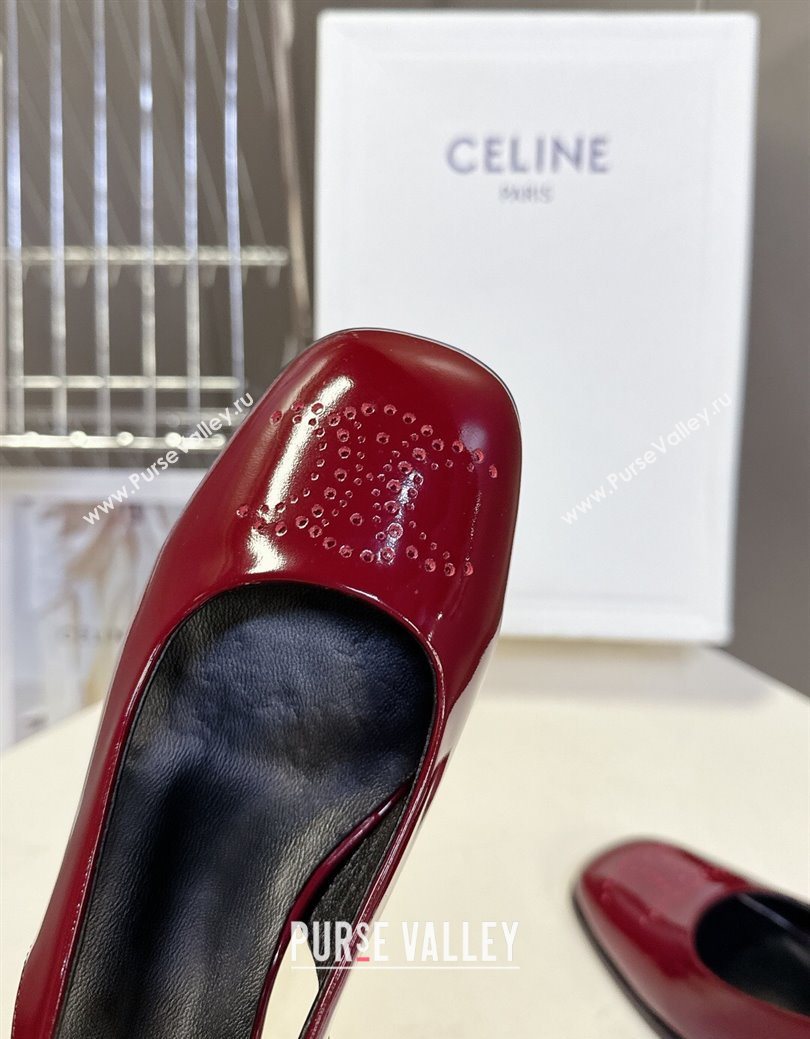 Celine Lily Perforated Triomphe Slingback Pumps 6cm in Patent Calfskin Red 2025 CE082614 (MD-250826118)