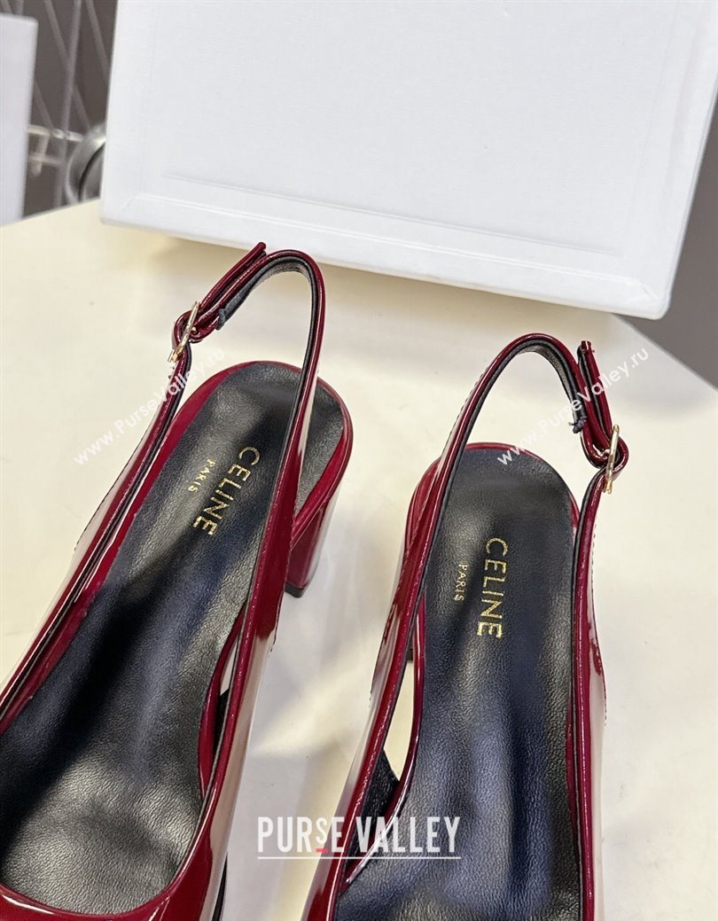Celine Lily Perforated Triomphe Slingback Pumps 6cm in Patent Calfskin Red 2025 CE082614 (MD-250826118)