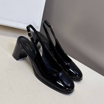 Celine Lily Perforated Triomphe Slingback Pumps 6cm in Patent Calfskin Black 2025 CE082614 (MD-250826119)