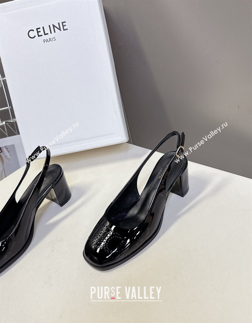 Celine Lily Perforated Triomphe Slingback Pumps 6cm in Patent Calfskin Black 2025 CE082614 (MD-250826119)