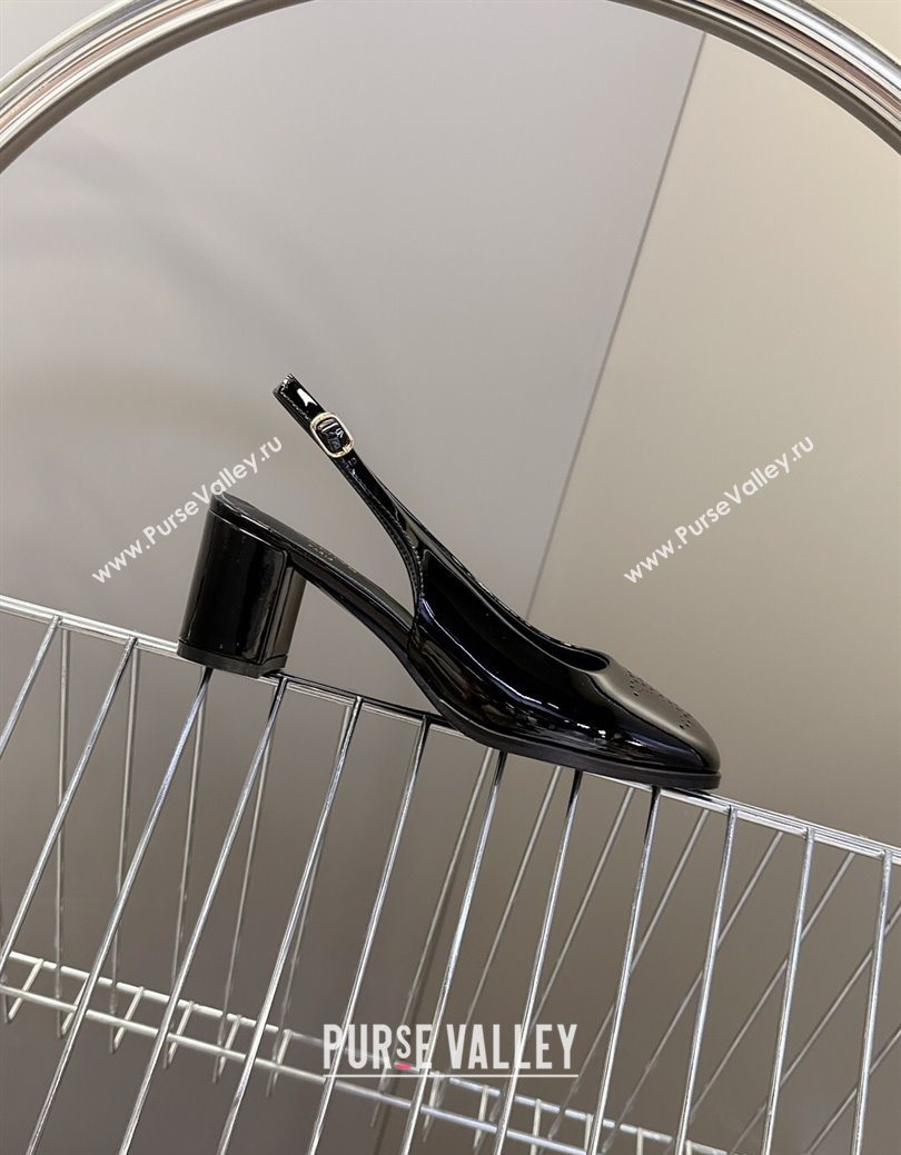 Celine Lily Perforated Triomphe Slingback Pumps 6cm in Patent Calfskin Black 2025 CE082614 (MD-250826119)