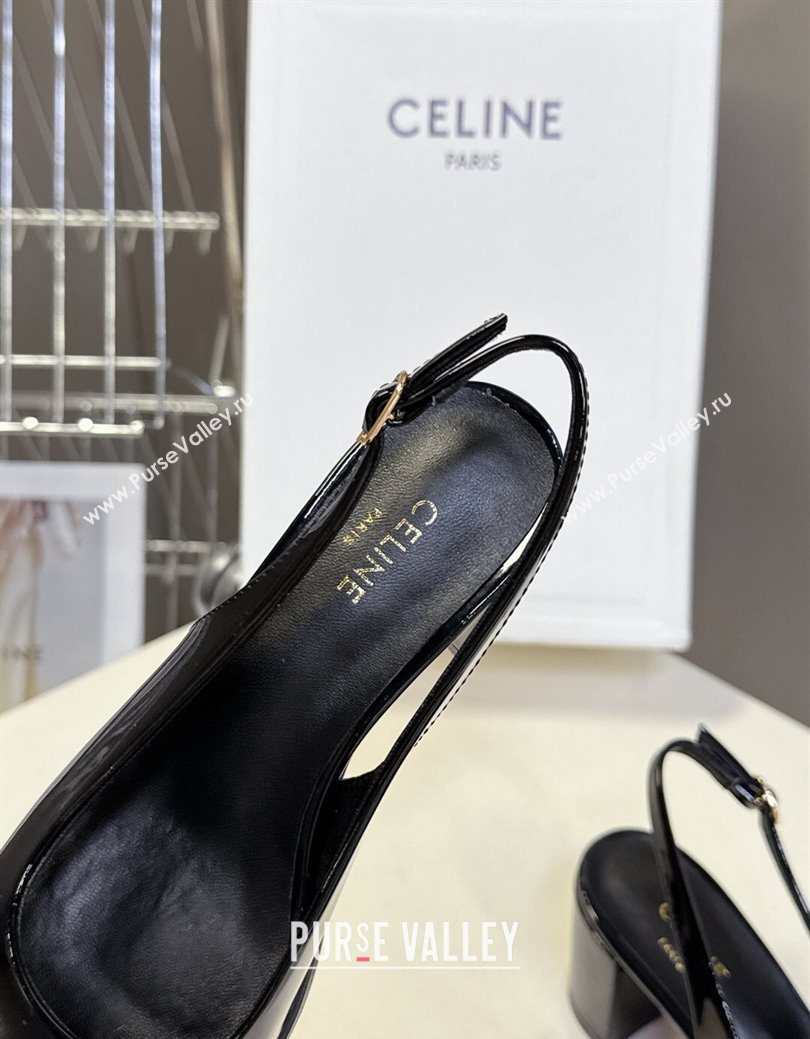Celine Lily Perforated Triomphe Slingback Pumps 6cm in Patent Calfskin Black 2025 CE082614 (MD-250826119)