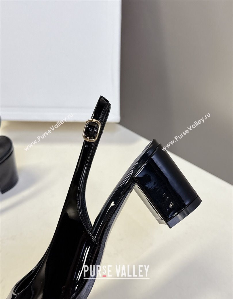 Celine Lily Perforated Triomphe Slingback Pumps 6cm in Patent Calfskin Black 2025 CE082614 (MD-250826119)