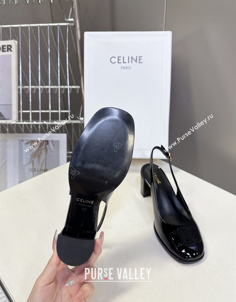 Celine Lily Perforated Triomphe Slingback Pumps 6cm in Patent Calfskin Black 2025 CE082614 (MD-250826119)
