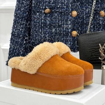 Celine Dana Wedge Platform Mules in Suede and Shearling Havana Yellow 2025 CE082615 (MD-250826120)