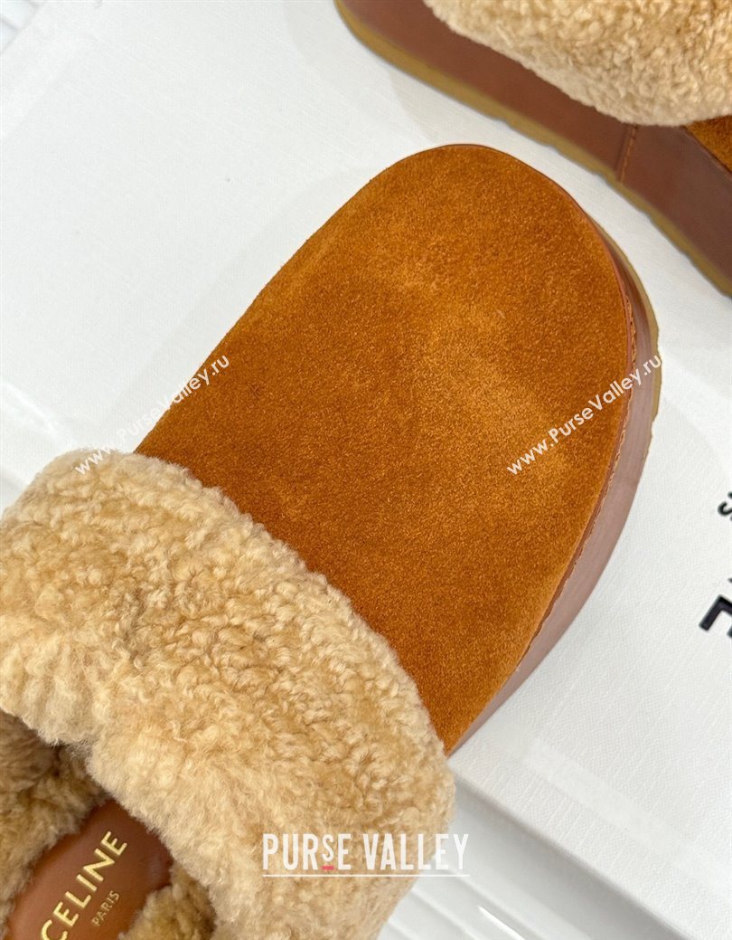 Celine Dana Wedge Platform Mules in Suede and Shearling Havana Yellow 2025 CE082615 (MD-250826120)