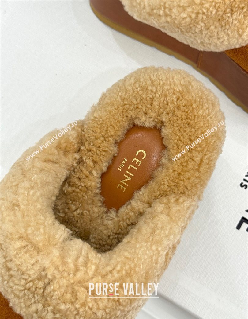 Celine Dana Wedge Platform Mules in Suede and Shearling Havana Yellow 2025 CE082615 (MD-250826120)