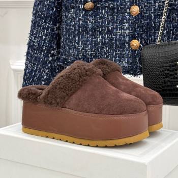 Celine Dana Wedge Platform Mules in Suede and Shearling Brown 2025 CE082615 (MD-250826121)